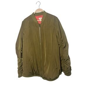 LOGO Lori Goldstein Bomber Jacket Side Zips Green Ruched Sleeves A342789 Large‎
